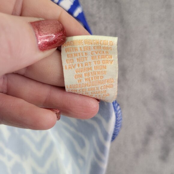 Claudia Richard Womens Blue‎ White Sleeveless Tunic Top M Geometric Ikat Print - Picture 6 of 8